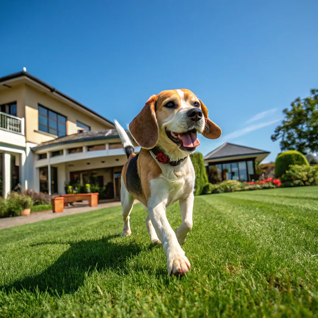 Max the Beagle enjoying outdoor time at Paw Haven Hotel